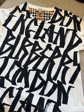 Burberry White Tee with Black Graffiti Script